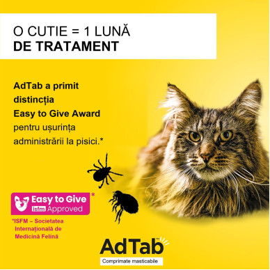 AdTab Cat 12 mg – Deparazitare externa pentru Pisici 0,5–2 kg, 1 Tabletă, Elanco